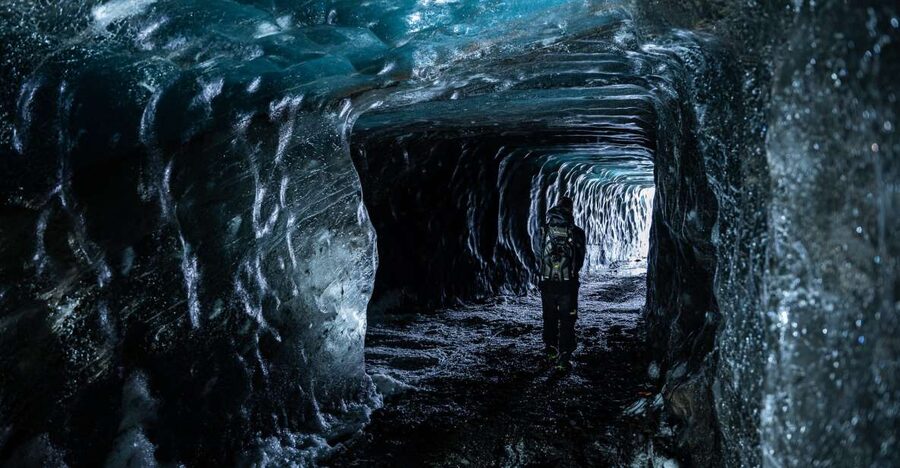 From Gullfoss: Langjökull Ice Cave and Snowmobile Tour - Entering the ice cave beneath the glacier