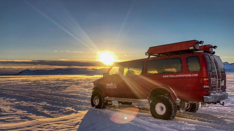 From Jökulsárlón: Crystal Blue Ice Cave Super Jeep Tour - Walking across the glacier approach