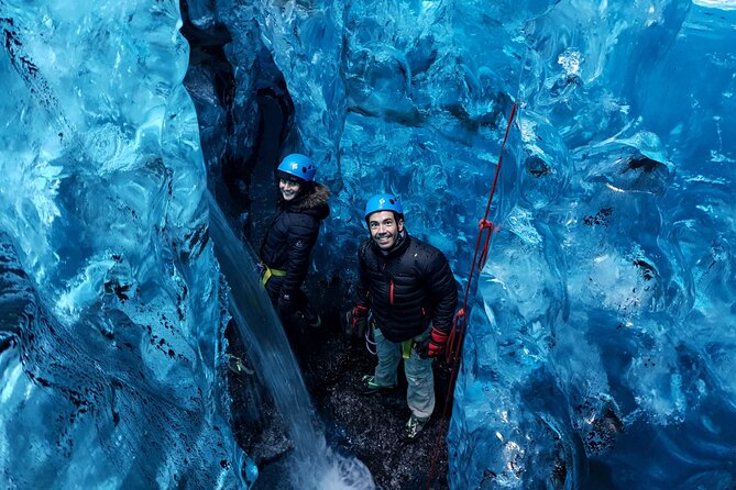 Ice Cave and Glacier Walk into Blue Glacier Canyon - Gearing up with crampons and a headlight