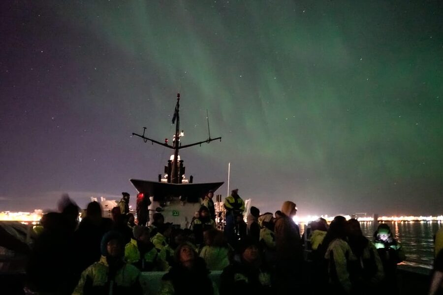 Reykjavik: Northern Lights Guided Boat Tour with Photos - Onboard warmth, refreshments, and the waiting time
