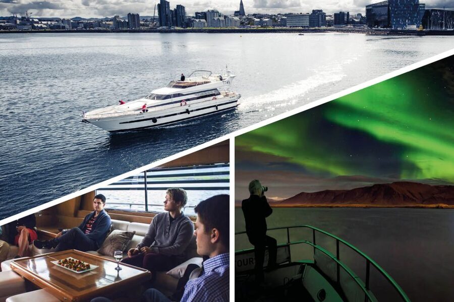 Reykjavik: Northern Lights Motor Yacht Cruise - Leaving Reykjavik Old Harbor after dark
