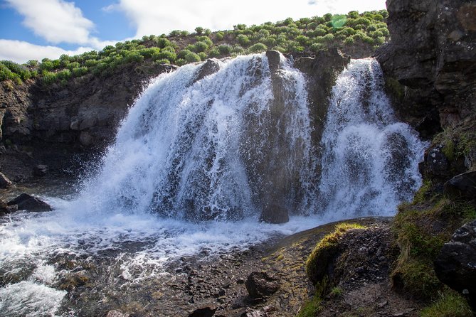 Unique West Iceland and Krauma SPA tour by minibus - Hraunfossar and Barnafoss, two waterfalls with different personalities