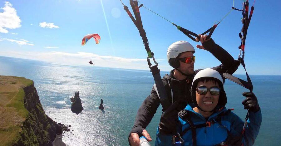 Vík: Paragliding Tandem Flight - Takeoff: a few steps, then air