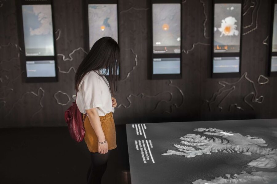 Volcano Exhibition and Cinema - Lava Centre Iceland - The observation deck and the volcanoes outside